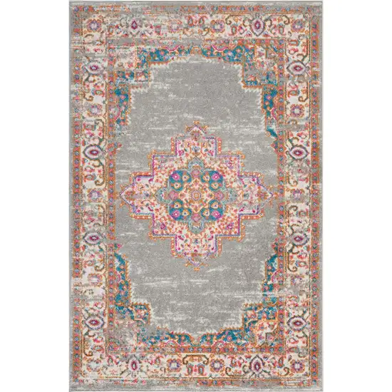 Gray And Gold Medallion Distressed Area Rug Photo 8
