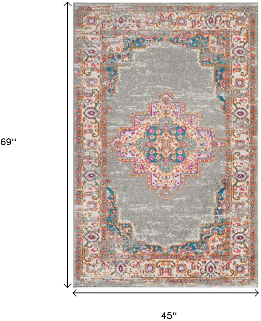 Gray And Gold Medallion Distressed Area Rug Photo 6