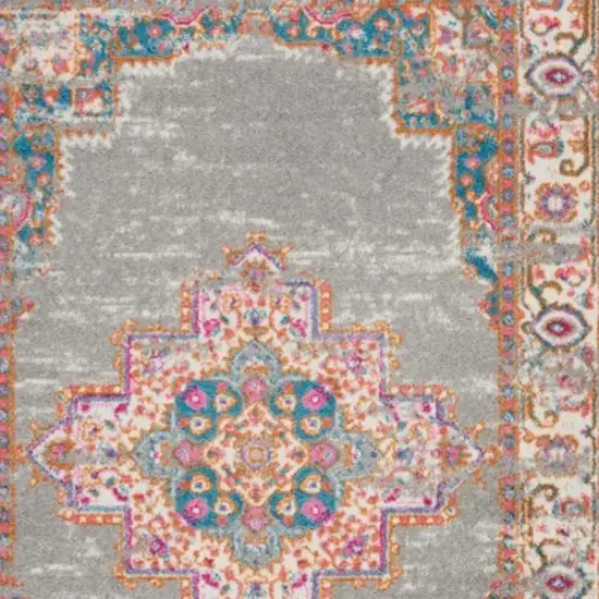 Gray And Gold Medallion Distressed Area Rug Photo 1