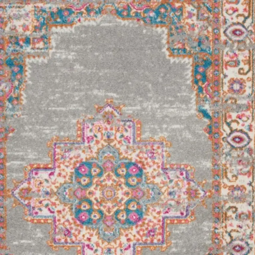 Gray And Gold Medallion Distressed Area Rug Photo 1