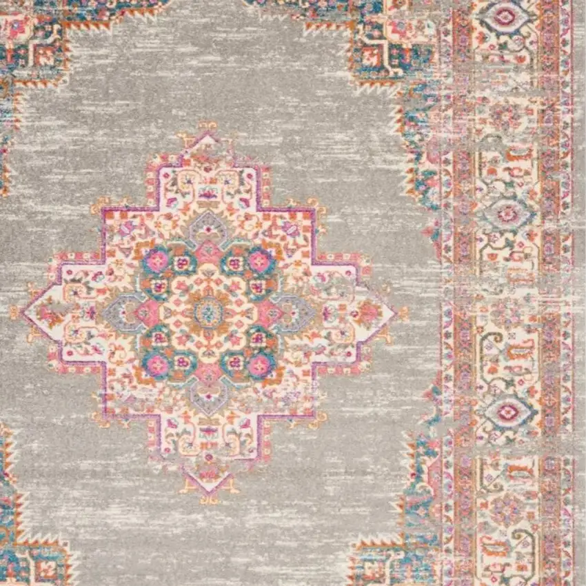 Gray And Gold Medallion Distressed Area Rug Photo 1