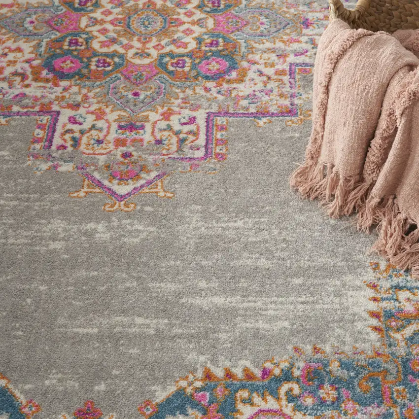 Gray And Gold Medallion Distressed Area Rug Photo 5