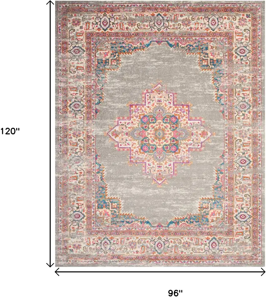 Gray And Gold Medallion Distressed Area Rug Photo 5