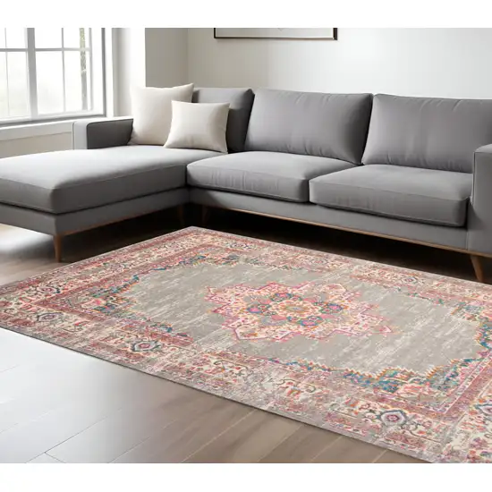 Gray And Gold Medallion Distressed Area Rug Photo 2
