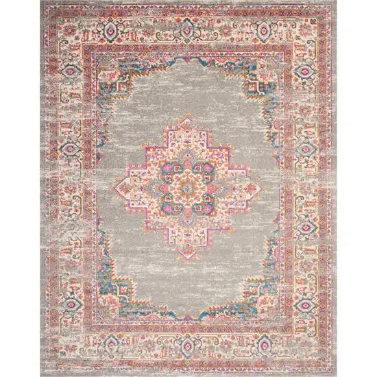 Gray And Gold Medallion Distressed Area Rug Photo 9
