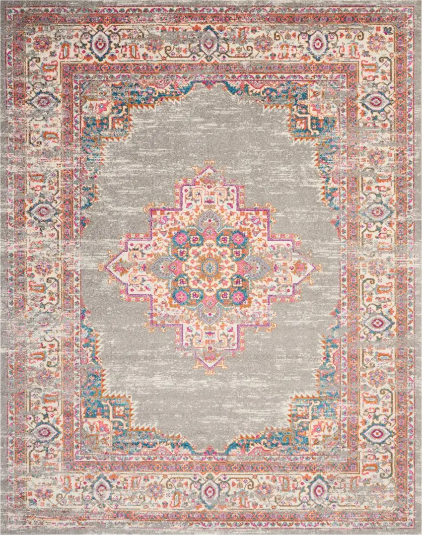 Gray And Gold Medallion Distressed Area Rug Photo 9