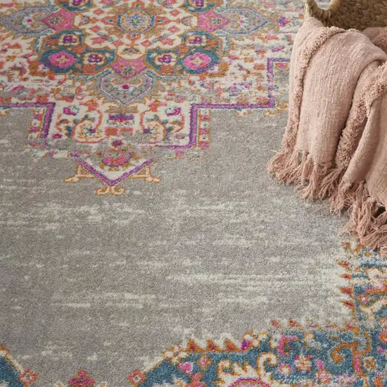 Gray And Gold Medallion Distressed Area Rug Photo 8