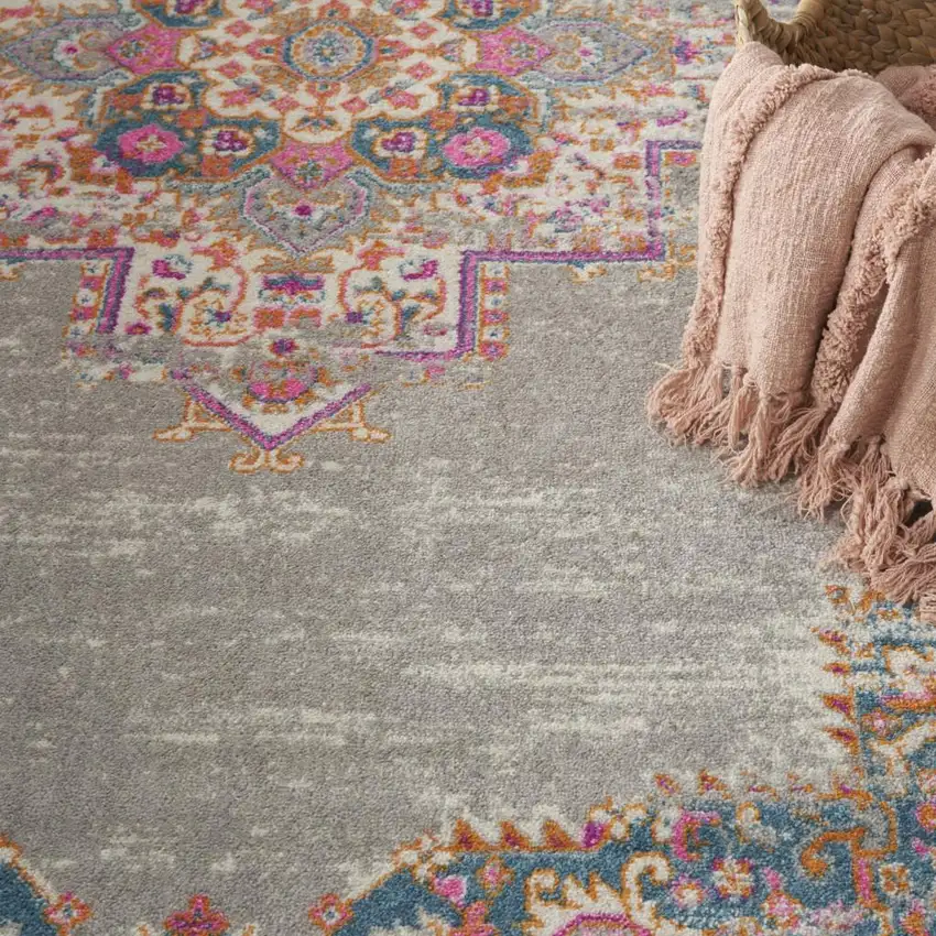 Gray And Gold Medallion Distressed Area Rug Photo 8