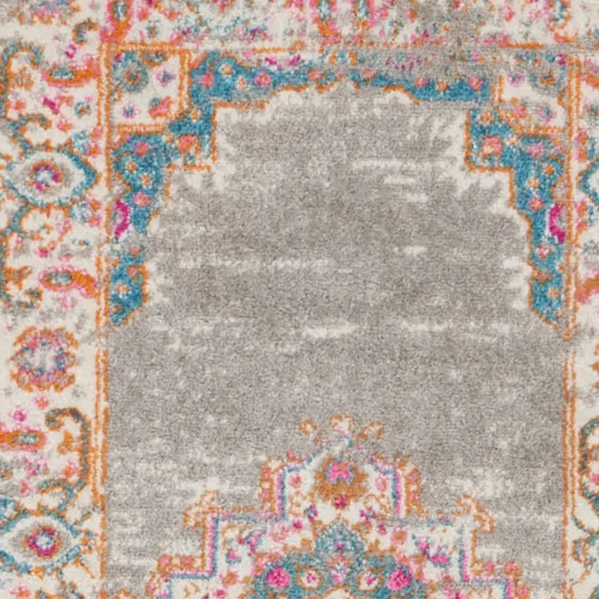 10' Gray And Gold Medallion Distressed Runner Rug Photo 7