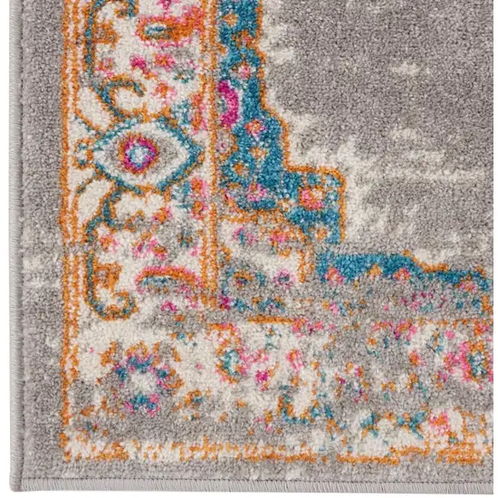 10' Gray And Gold Medallion Distressed Runner Rug Photo 8