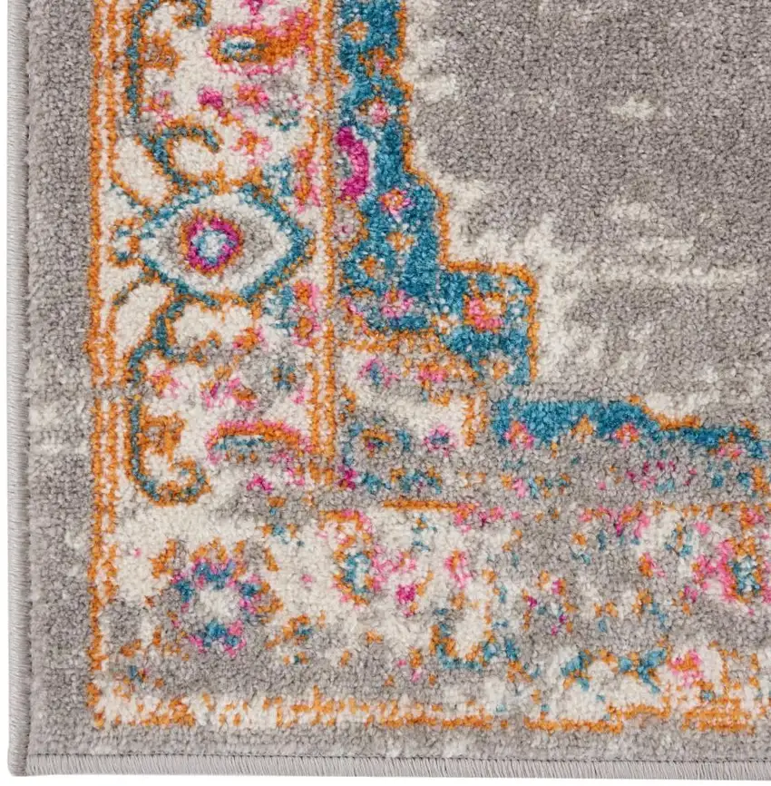 10' Gray And Gold Medallion Distressed Runner Rug Photo 8