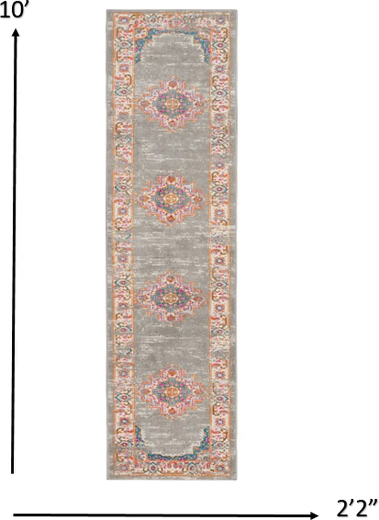 Gray and Gold Medallion Runner Rug Photo 1
