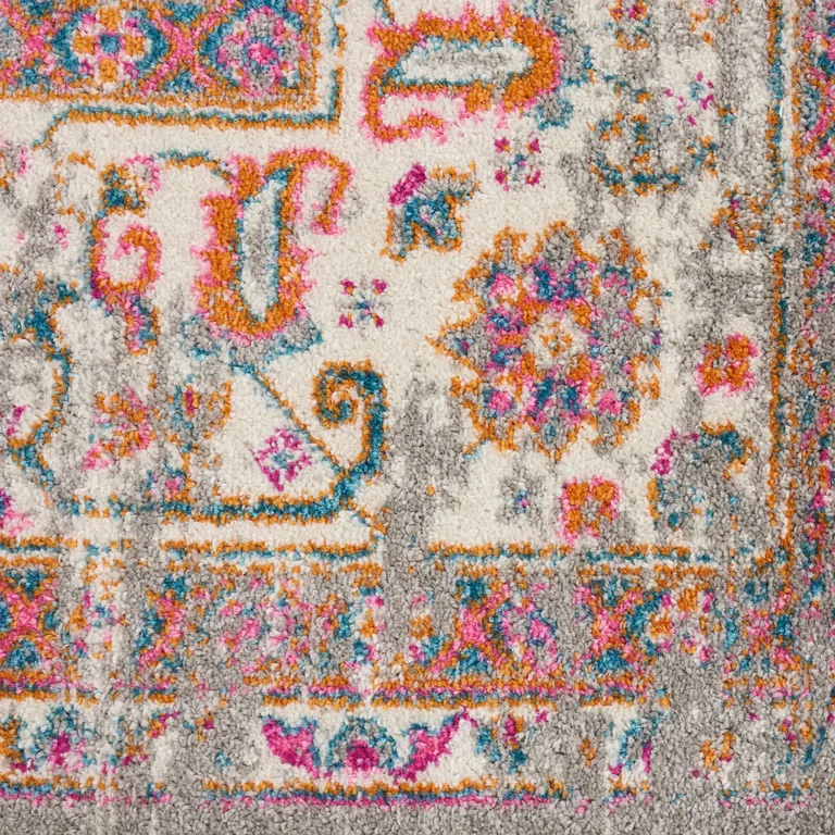 Gray and Gold Medallion Runner Rug Photo 3