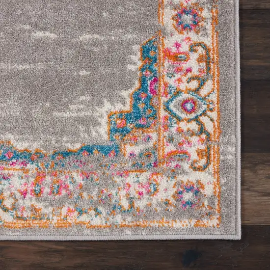 10' Gray And Gold Medallion Distressed Runner Rug Photo 7