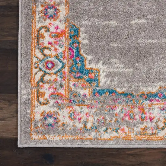 6' Gray And Gold Medallion Distressed Runner Rug Photo 9