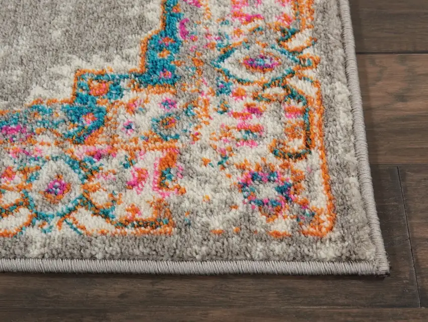 Gray and Gold Medallion Runner Rug Photo 6