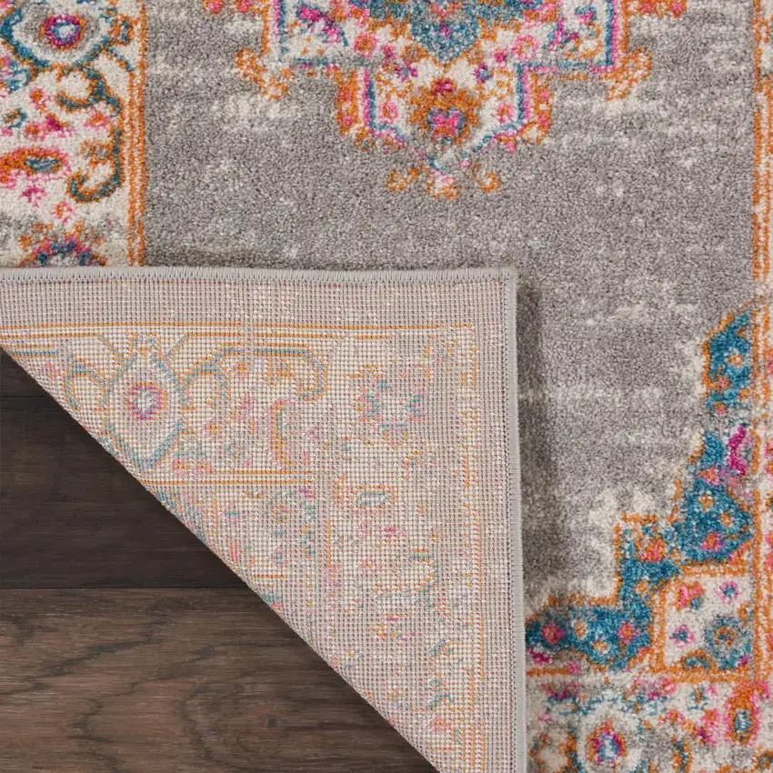 6' Gray And Gold Medallion Distressed Runner Rug Photo 8