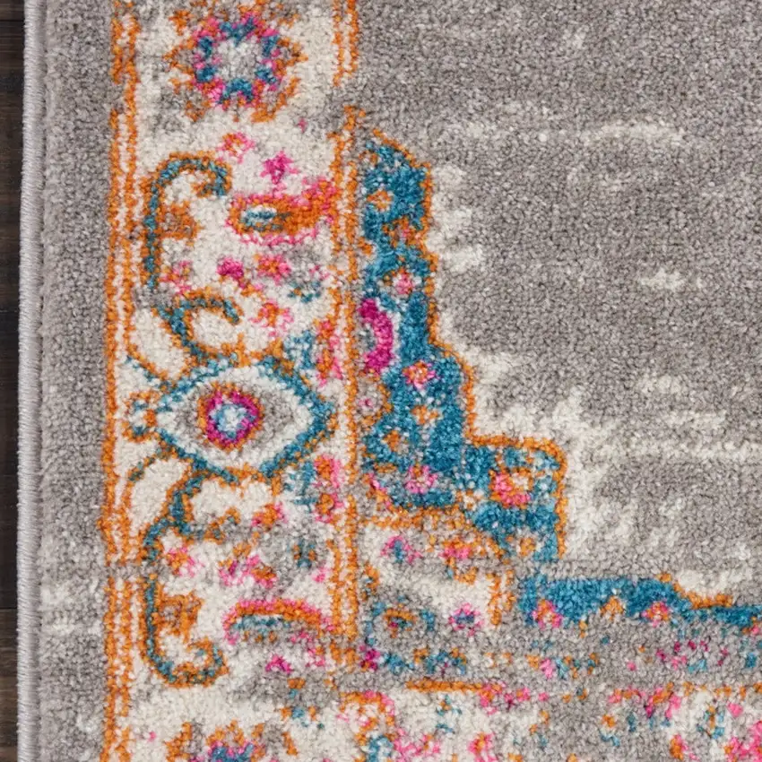 6' Gray And Gold Medallion Distressed Runner Rug Photo 6