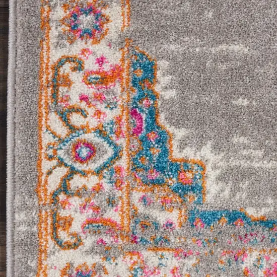 6' Gray And Gold Medallion Distressed Runner Rug Photo 6
