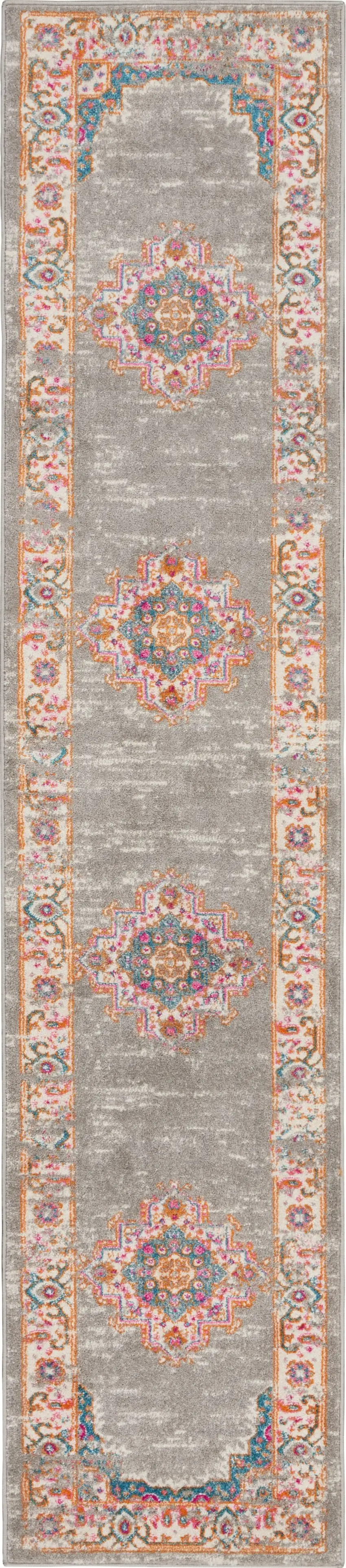 Gray and Gold Medallion Runner Rug Photo 1
