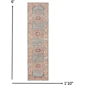 Photo of Gray and Gold Medallion Runner Rug