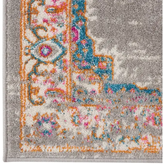 8' Gray And Gold Medallion Distressed Runner Rug Photo 8