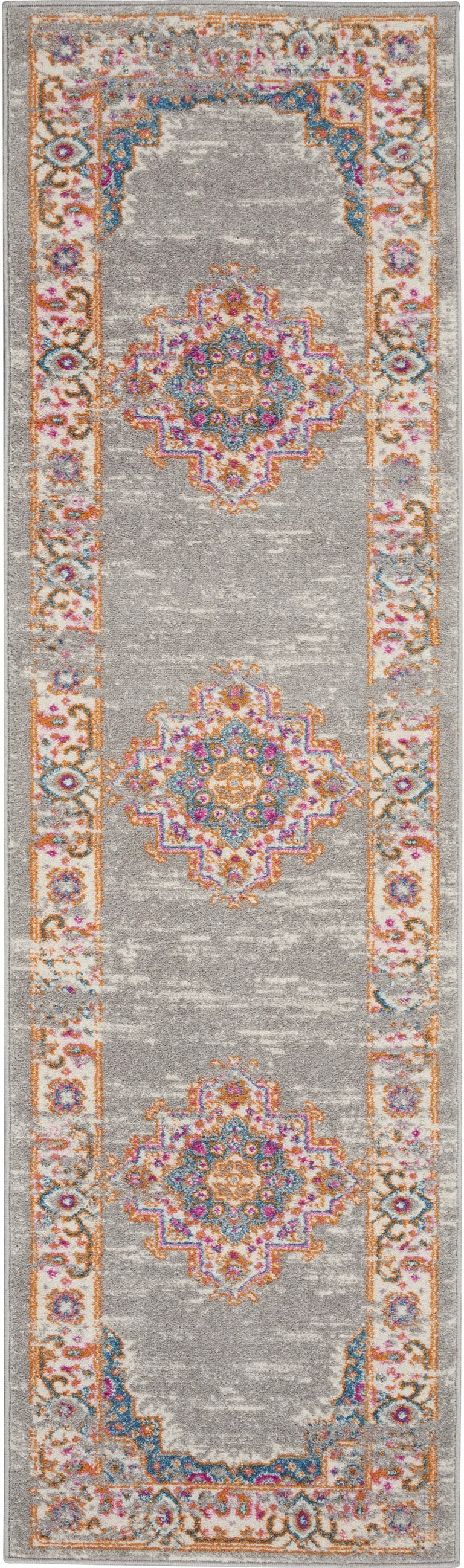 Gray and Gold Medallion Runner Rug Photo 4