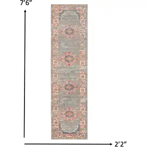 Photo of Gray and Gold Medallion Runner Rug