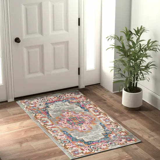 Gray And Gold Medallion Distressed Area Rug Photo 2