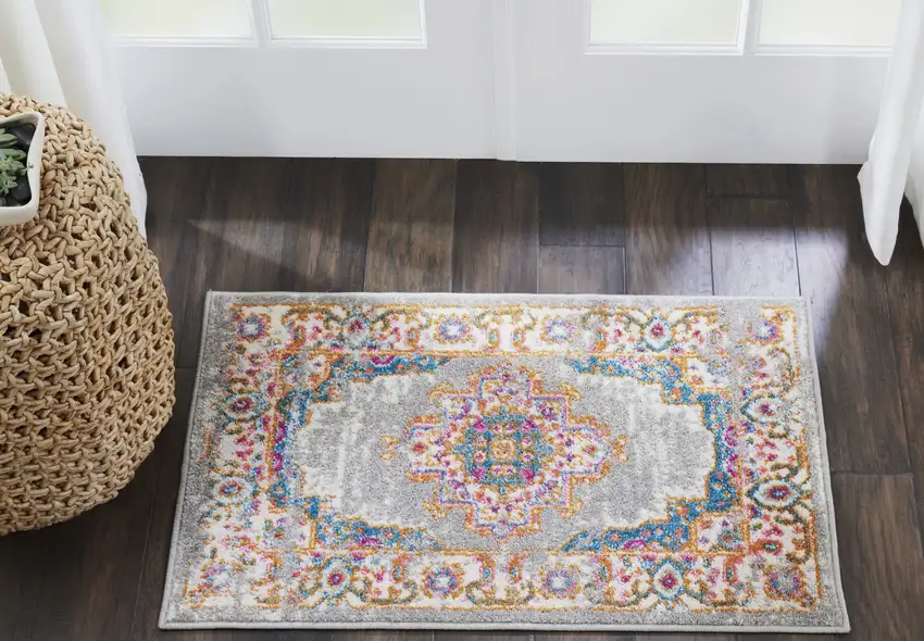 Gray And Gold Medallion Distressed Area Rug Photo 5