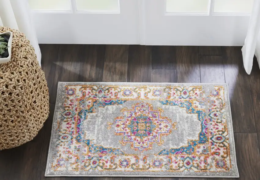 Gray And Gold Medallion Distressed Area Rug Photo 8