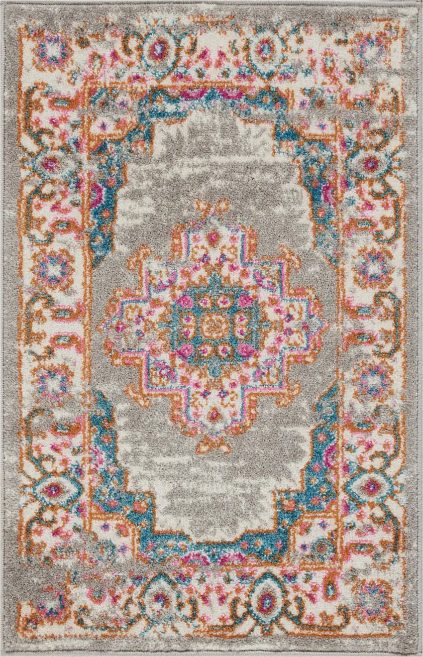 Gray And Gold Medallion Distressed Area Rug Photo 6