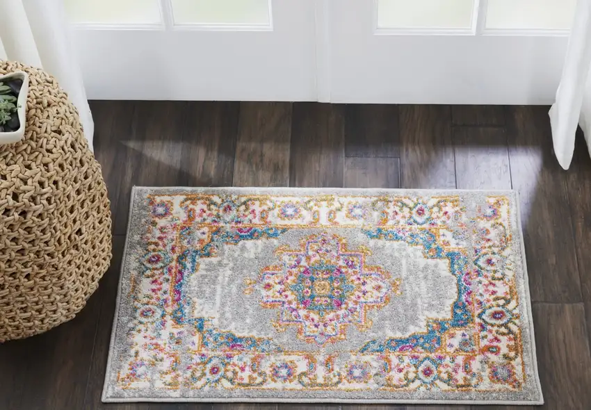 Gray and Gold Medallion Scatter Rug Photo 7