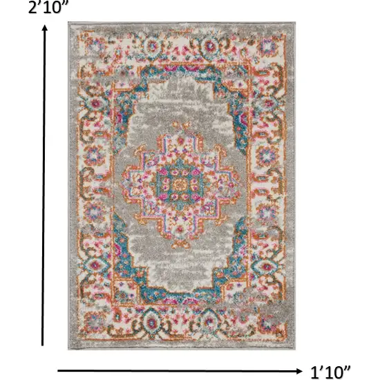 Gray and Gold Medallion Scatter Rug Photo 3