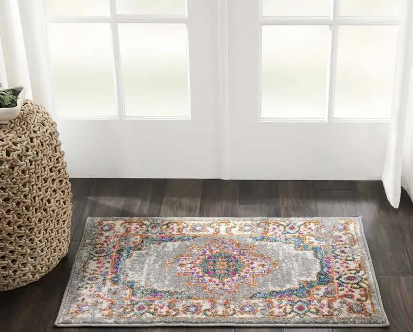Gray And Gold Medallion Distressed Area Rug Photo 7