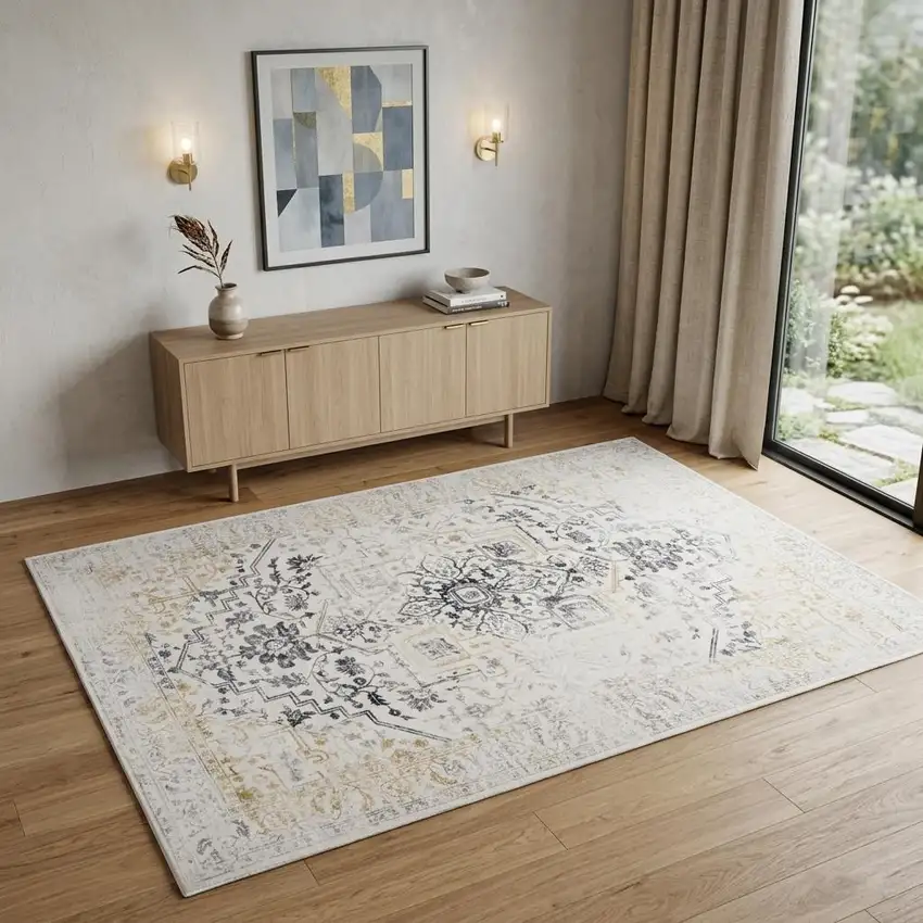 Gray and Gold Oriental Area Rug Photo 1