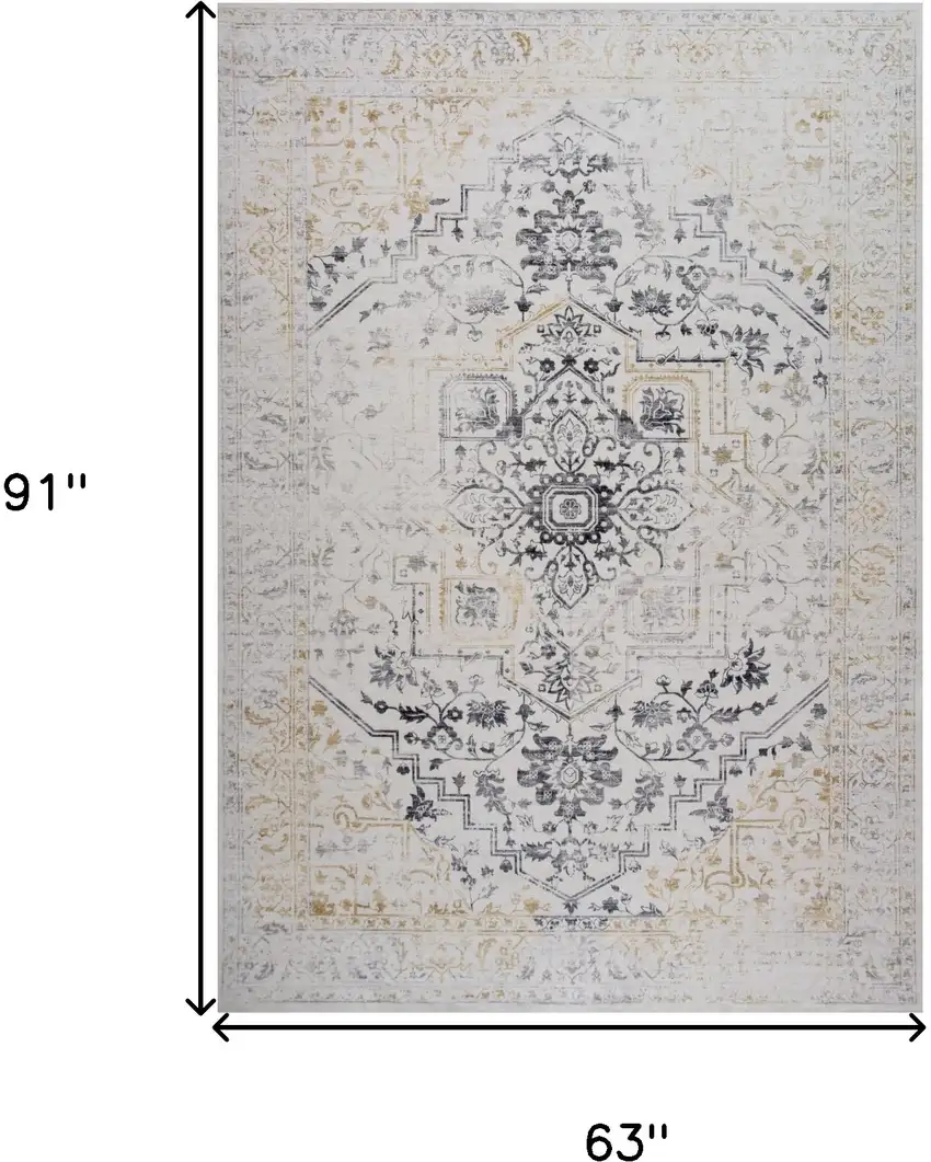 Gray and Gold Oriental Area Rug Photo 4