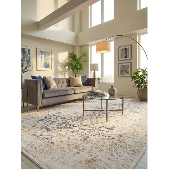 Gray and Gold Oriental Area Rug Photo 6