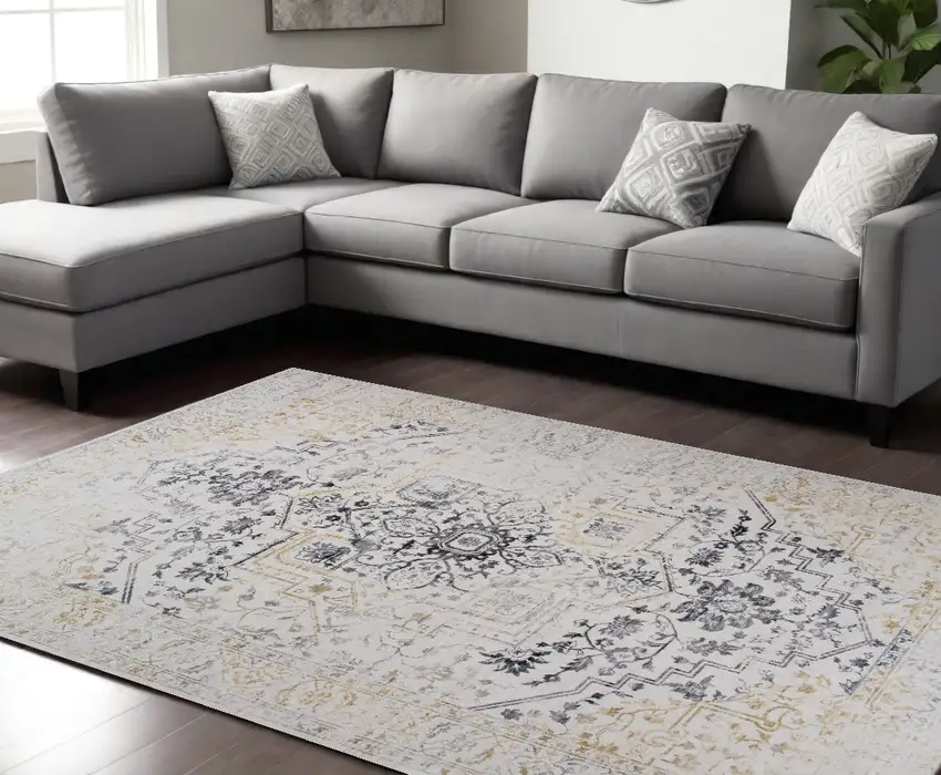 Gray and Gold Oriental Area Rug Photo 1