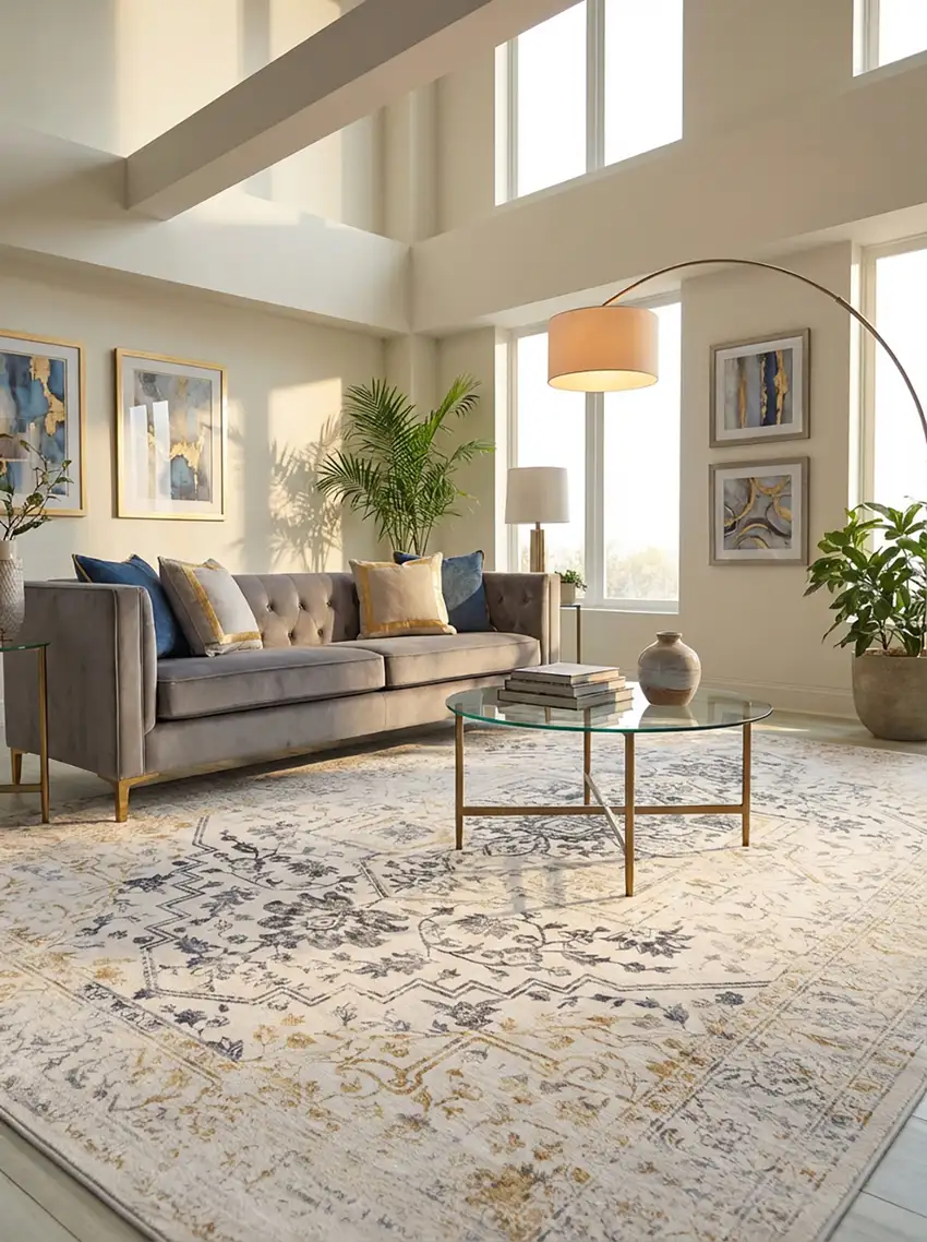 Gray and Gold Oriental Area Rug Photo 6