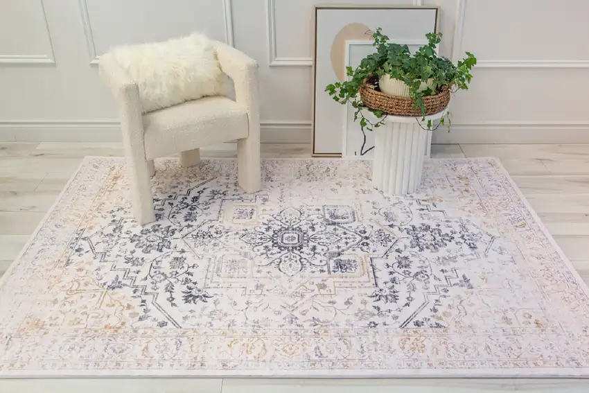 Gray and Gold Oriental Area Rug Photo 6