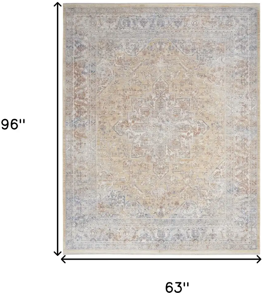 Gray and Gold Oriental Power Loom Distressed Area Rug With Fringe Photo 10