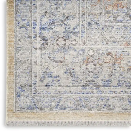 Gray and Gold Oriental Power Loom Distressed Area Rug With Fringe Photo 7