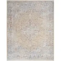 Photo of Gray and Gold Oriental Power Loom Distressed Area Rug With Fringe
