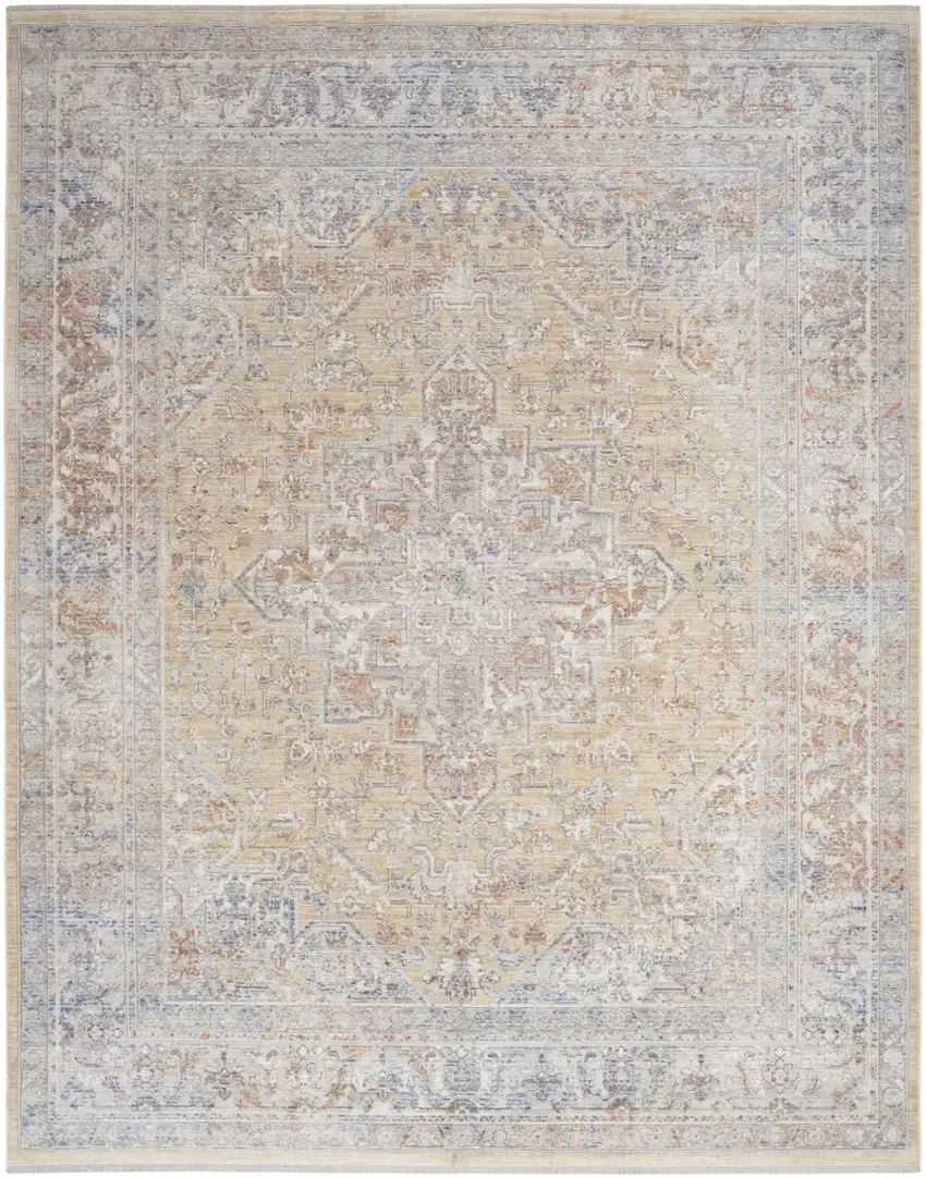 Gray and Gold Oriental Power Loom Distressed Area Rug With Fringe Photo 1