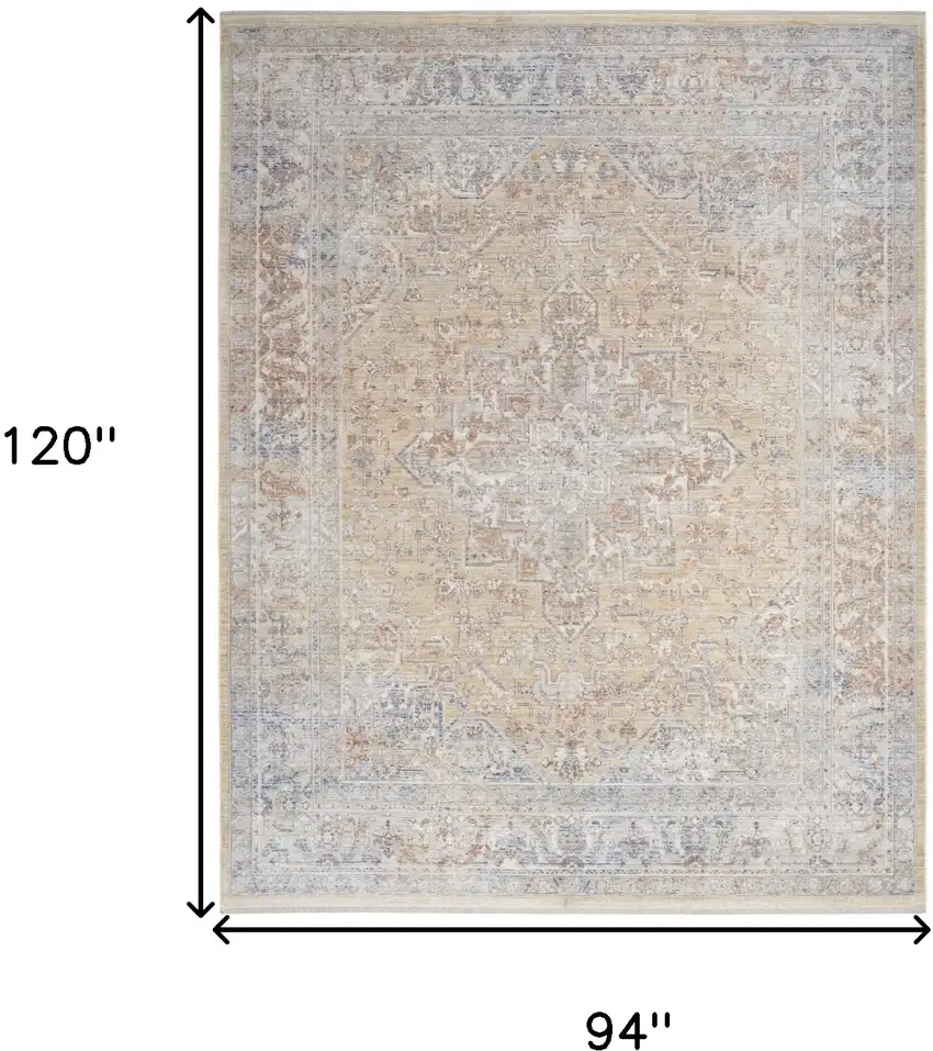 Gray and Gold Oriental Power Loom Distressed Area Rug With Fringe Photo 10