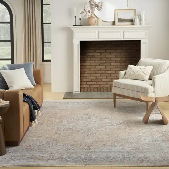 Gray and Gold Oriental Power Loom Distressed Area Rug With Fringe Photo 4