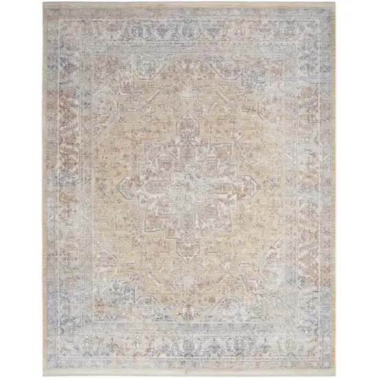 Gray and Gold Oriental Power Loom Distressed Area Rug With Fringe Photo 9