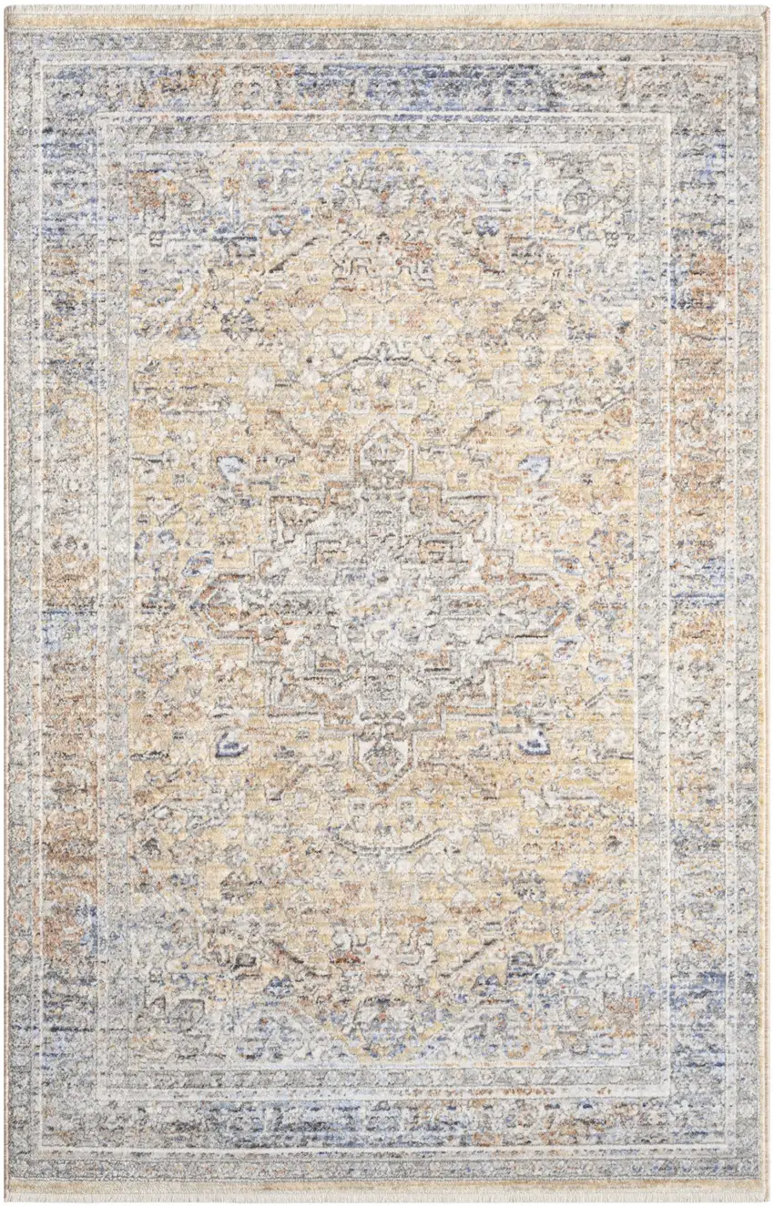 Gray and Gold Oriental Power Loom Distressed Area Rug Photo 1