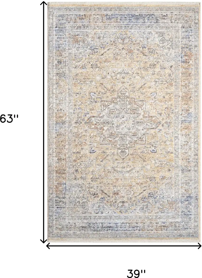 Gray and Gold Oriental Power Loom Distressed Area Rug Photo 8